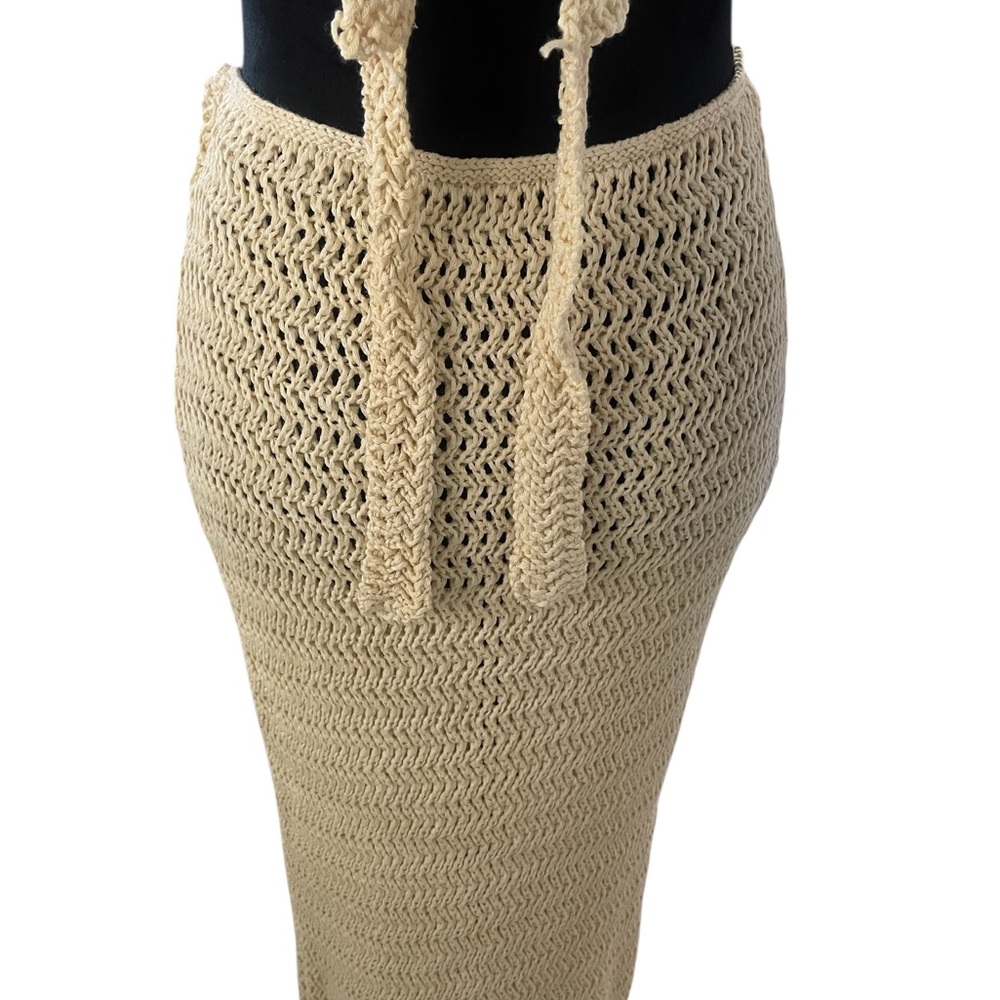 Resort,Vacation,Beach Tan crochet ring cut-out sweater dress,halter,tie,Large - Picture 6 of 8